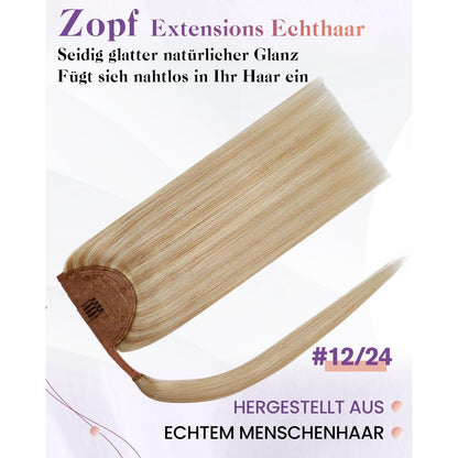 Echthaar Zopf Extension Blond Highlights 45cm