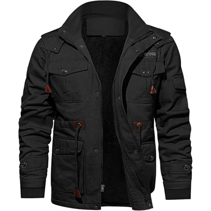 Herren Winterjacke Warm Gefüttert Militärstil Schwarz