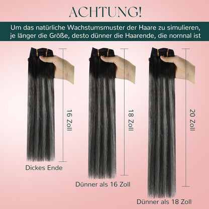 Clip-in Echthaarverlängerung Schwarz-Silber Mix 50cm