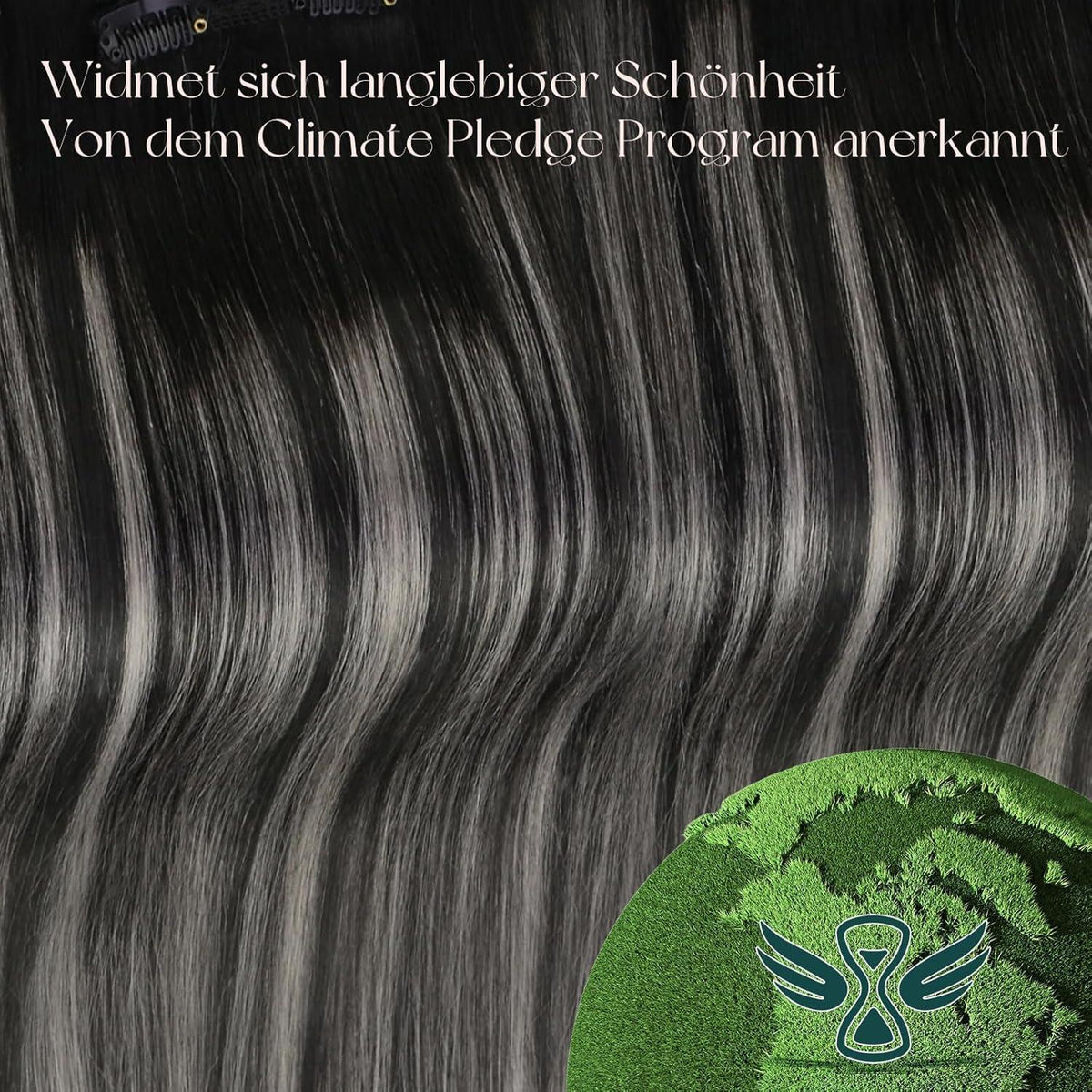 Clip-in Echthaarverlängerung Schwarz-Silber Mix 50cm