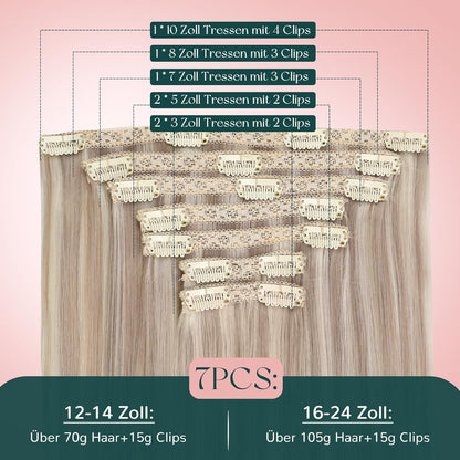 Clip-in Haarverlängerung Echthaar Blond 55cm