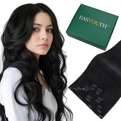 Echthaar Clip-Ins Schwarz 55cm – Einfache Haarverlängerung