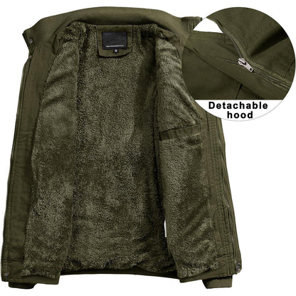 Herren Winterparka Fleecegefüttert Abnehmbare Kapuze Armeegrün