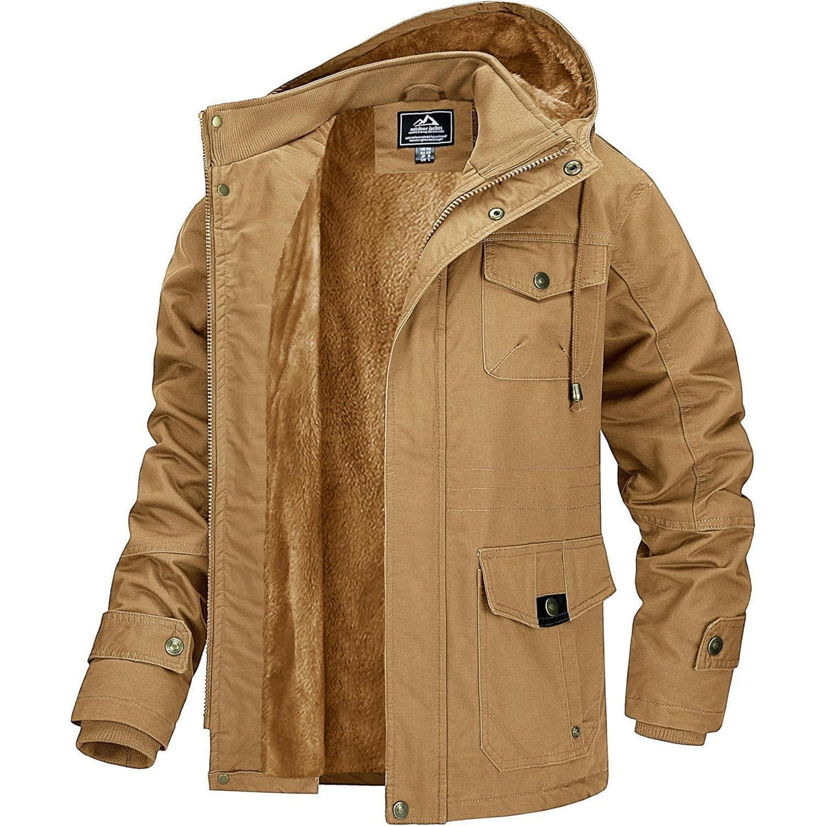 Herren Winterjacke gefüttert Fleece Parka mit Kapuze Khaki