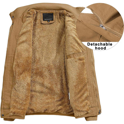 Herren Winterjacke gefüttert Fleece Parka mit Kapuze Khaki