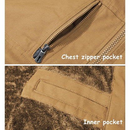 Herren Winterjacke gefüttert Fleece Parka mit Kapuze Khaki