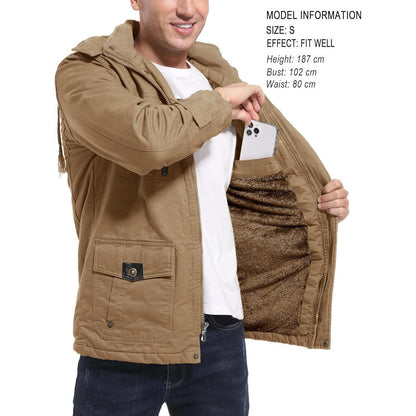 Warme Herren Winterjacke mit abnehmbarer Kapuze Khaki