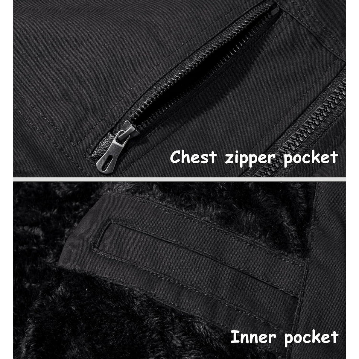 Herren Winterjacke gefüttert Fleece Parka mit Kapuze Schwarz XL