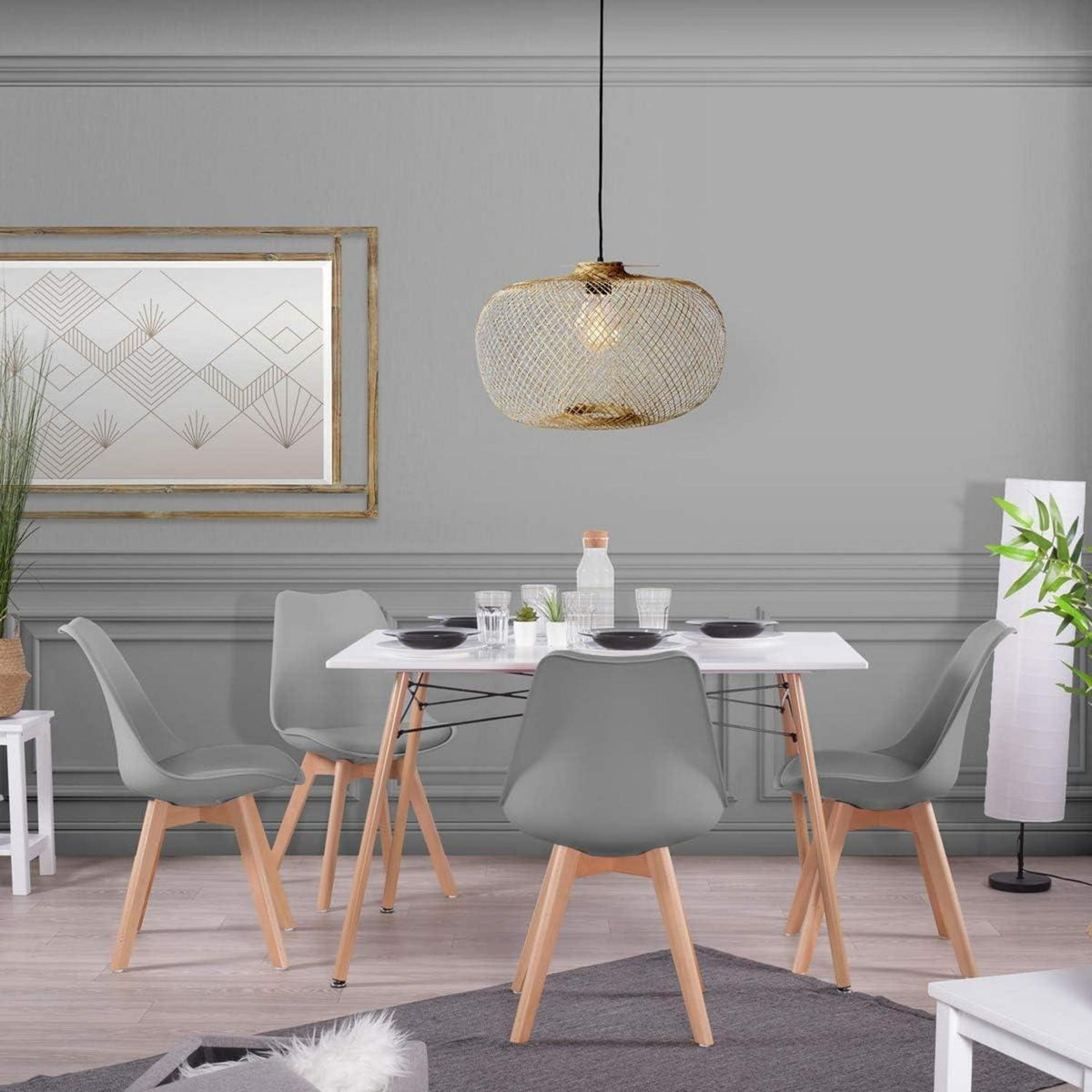 6 Esszimmerstühle Grau, Massivholz Buche, Retro Design