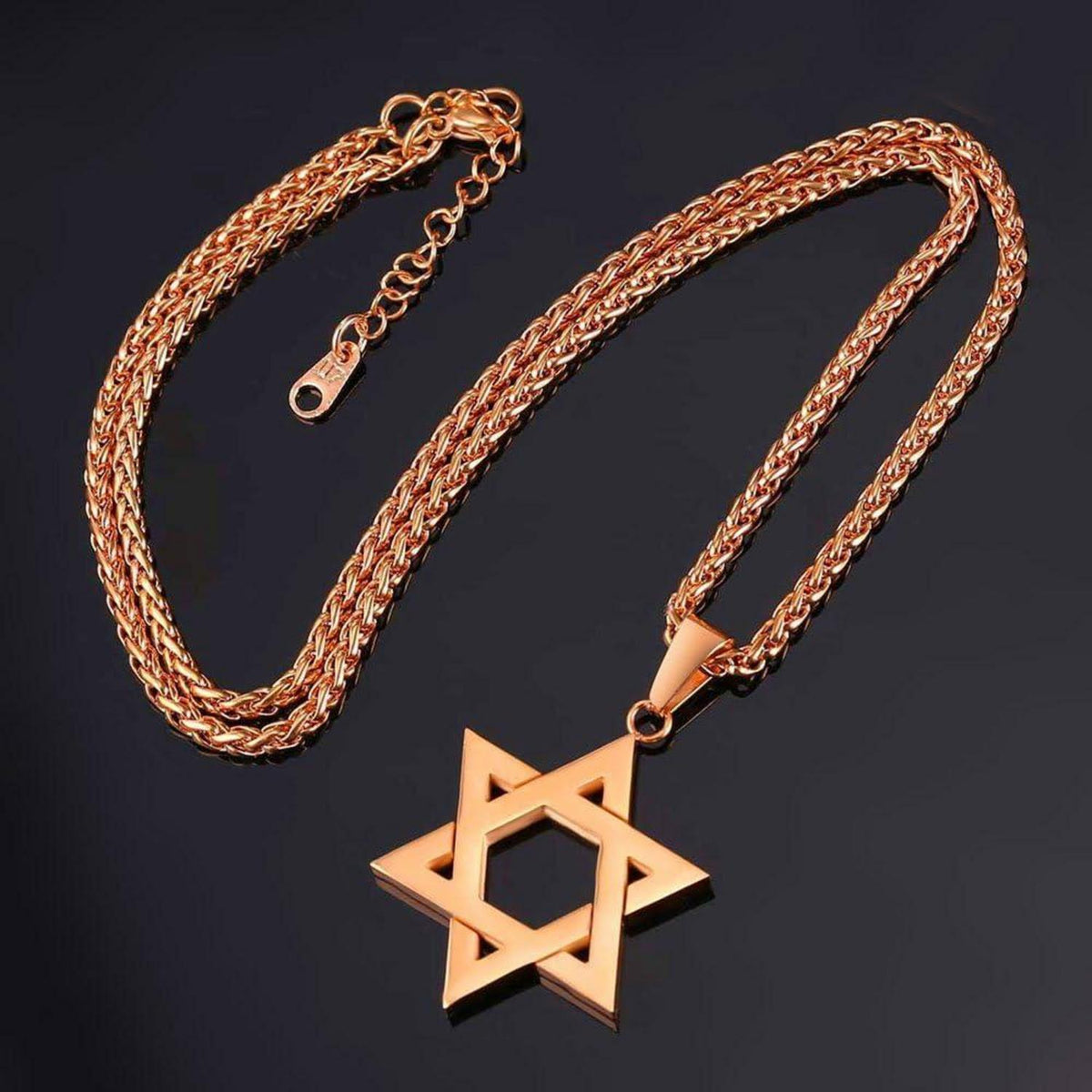 Herren Davidstern Anhänger Halskette Rosegold Edelstahl Personalisiert