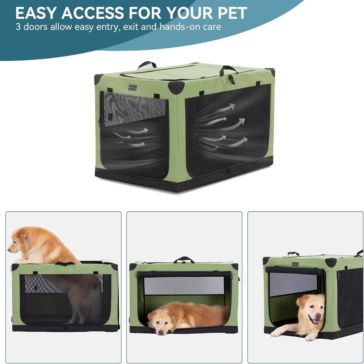 Petsfit Hundebox Reisebox Grün 90x60x59cm – Großer Hund