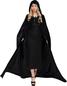 Umhang mit Kapuze Samtstoff Halloween Vampir Kostüm Schwarz L