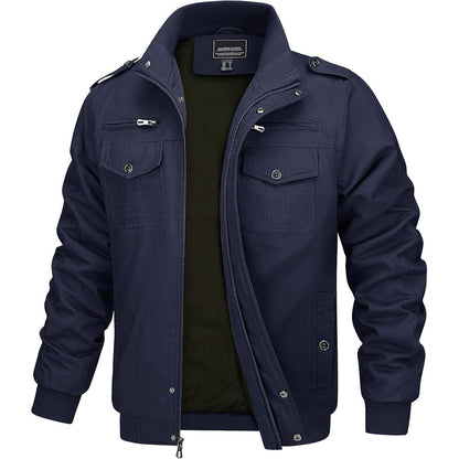 Herren Übergangsjacke Cargo Militär Winddicht Viele Taschen Navy