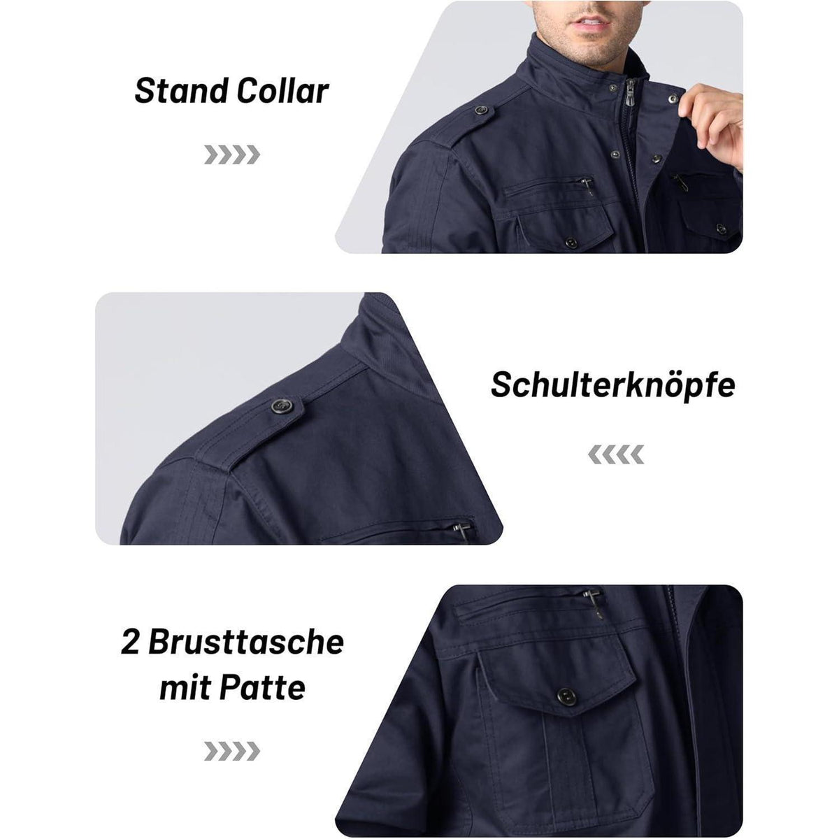 Herren Übergangsjacke Cargo Militär Winddicht Viele Taschen Navy