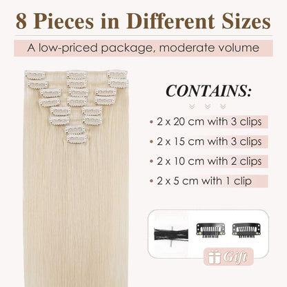 Echthaar Clip-In Extensions Platinblond 40cm