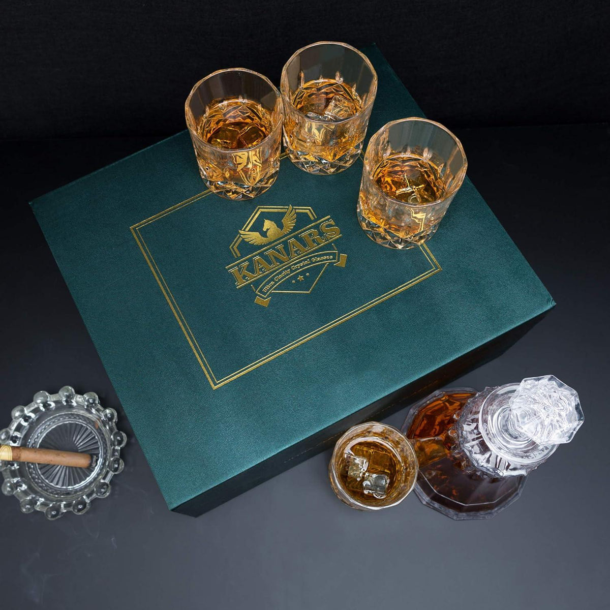 Whisky Karaffe Set 550 ml Dekanter 4x 300 ml Gläser Kristallglas 5-teilig