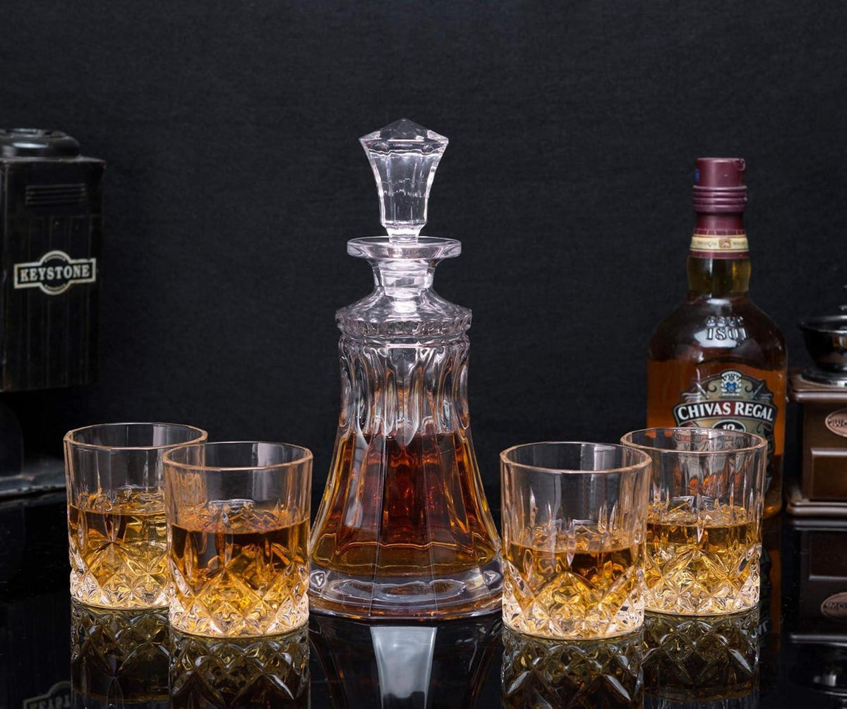 Whisky Karaffe Set 550 ml Dekanter 4x 300 ml Gläser Kristallglas 5-teilig