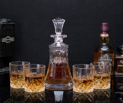Whisky Karaffe Set 550 ml Dekanter 4x 300 ml Gläser Kristallglas 5-teilig