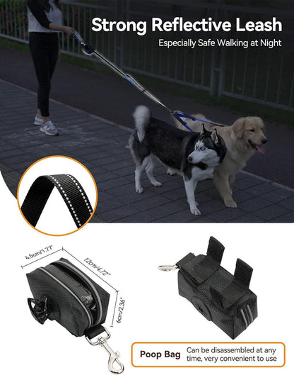 Hundeleine Doppelleine für 2 Hunde Reflektierend Verstellbar Bis 50 kg