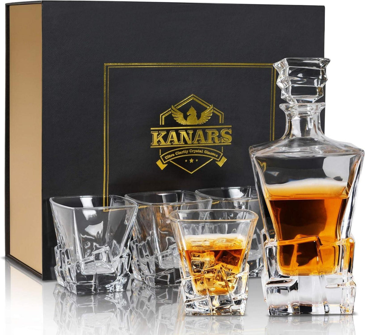 Whisky Karaffe Set 5-teilig Bleifrei Kristallglas Geschenk Box