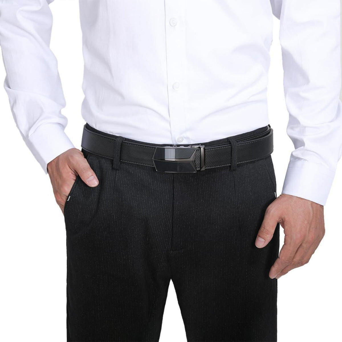 Automatik Ledergürtel Herren – Verstellbar, ohne Löcher, Schwarz