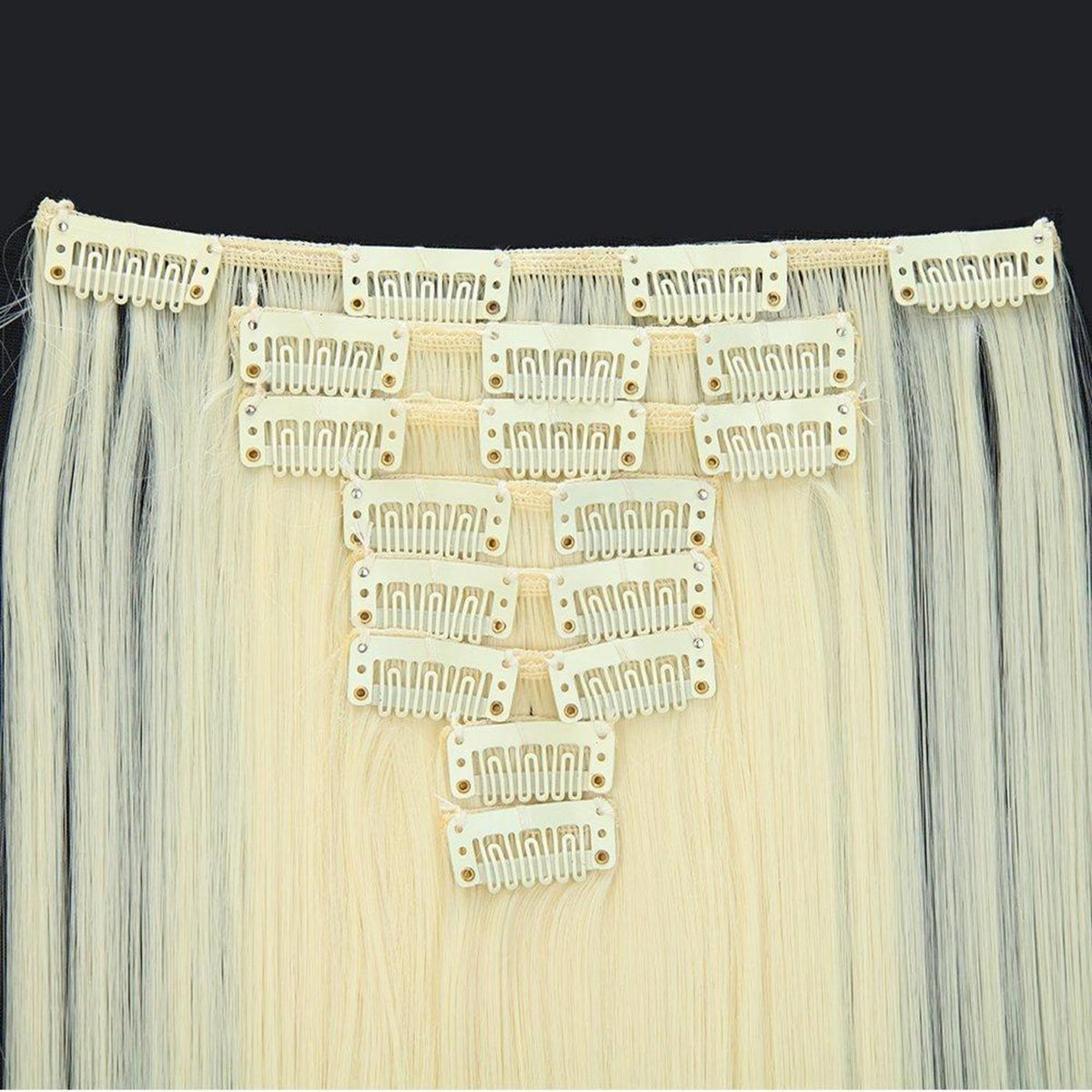 Weißblond Clip in Haarverlängerung 58cm – 8 Tressen, 140g
