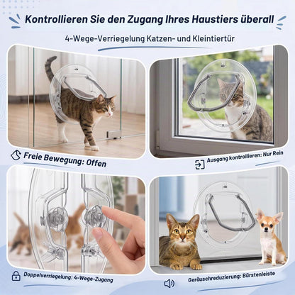 Katzenklappe 4 Wege Verriegelung transparent für Glas & Türen
