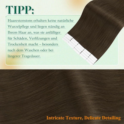 Echthaar Tape Extensions Braun Remy – 55cm, 50g