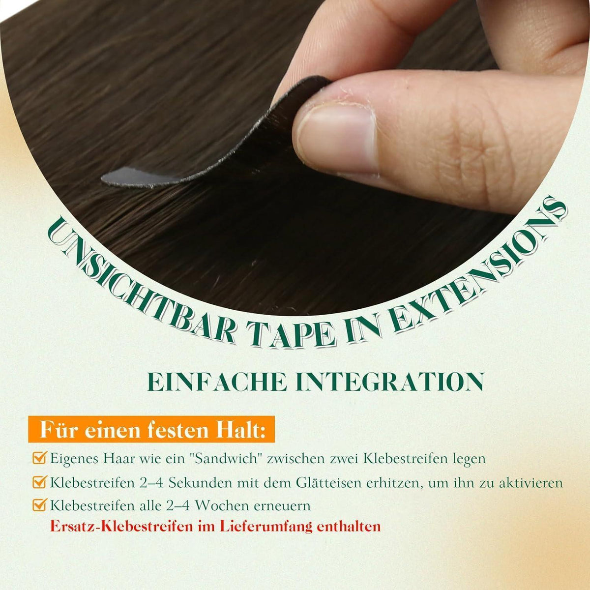 Echthaar Tape Extensions Braun Remy – 55cm, 50g