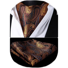 Herren Ascot Krawattenschal & Einstecktuch Set Braun Paisley