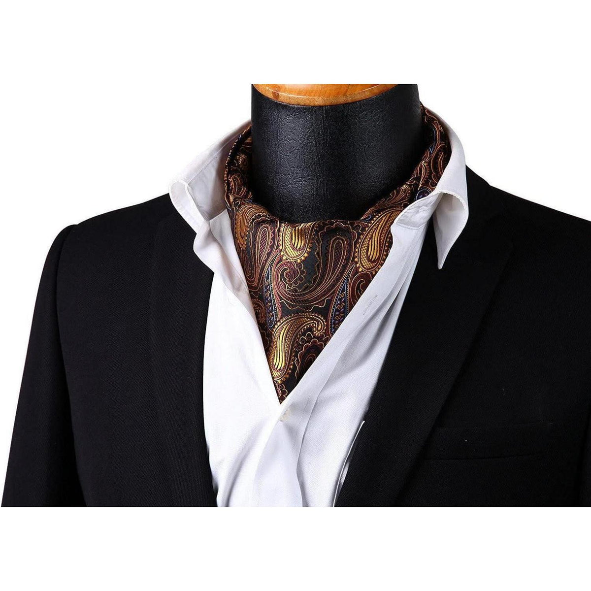 Herren Ascot Krawattenschal & Einstecktuch Set Braun Paisley