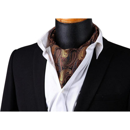 Herren Ascot Krawattenschal & Einstecktuch Set Braun Paisley