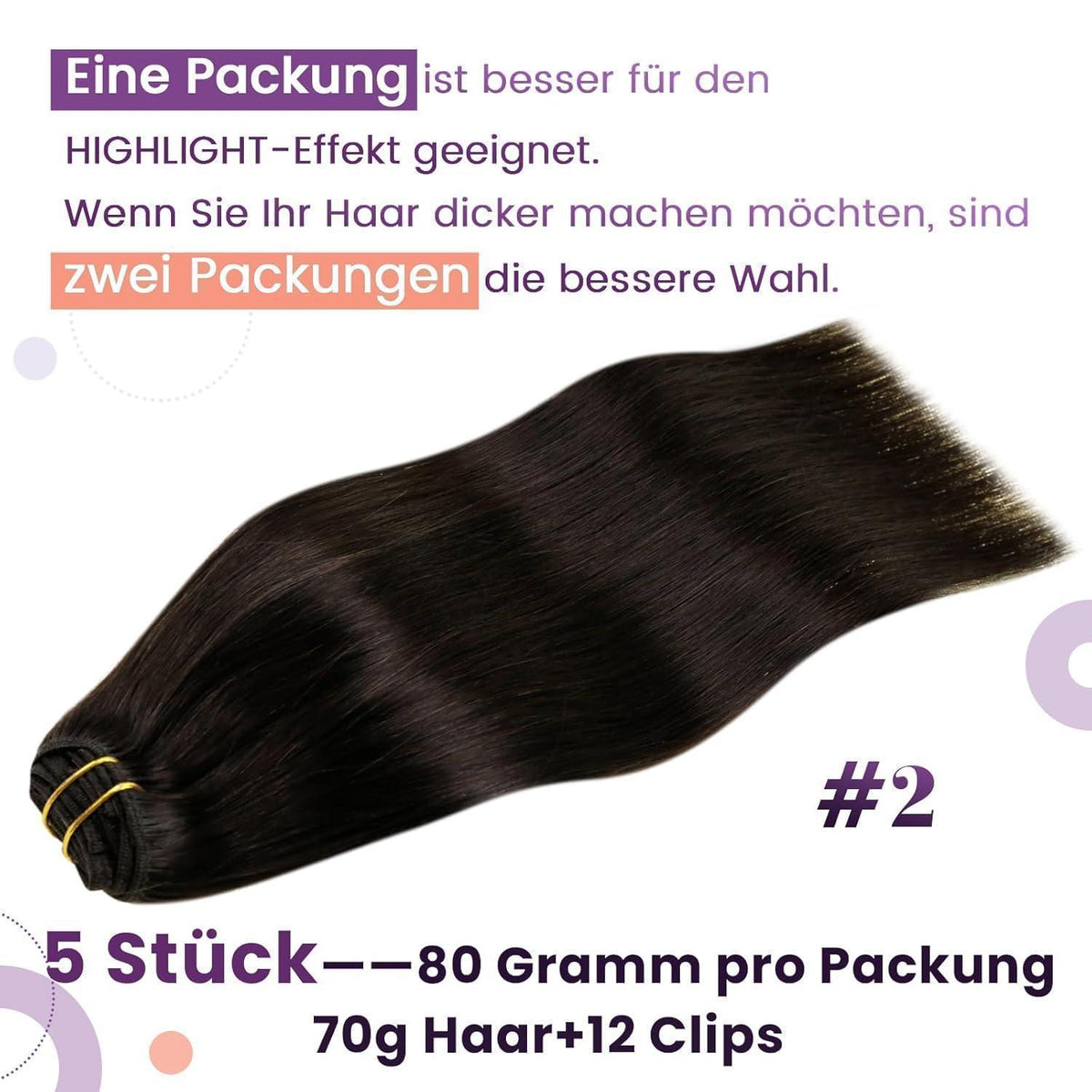 Dunkelbraune Clip-In Haarverlängerung Echthaar 45cm
