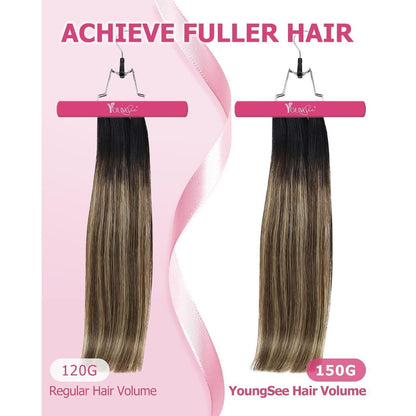 Clip-in Echthaar Extensions Balayage Schwarz-Braun-Blond