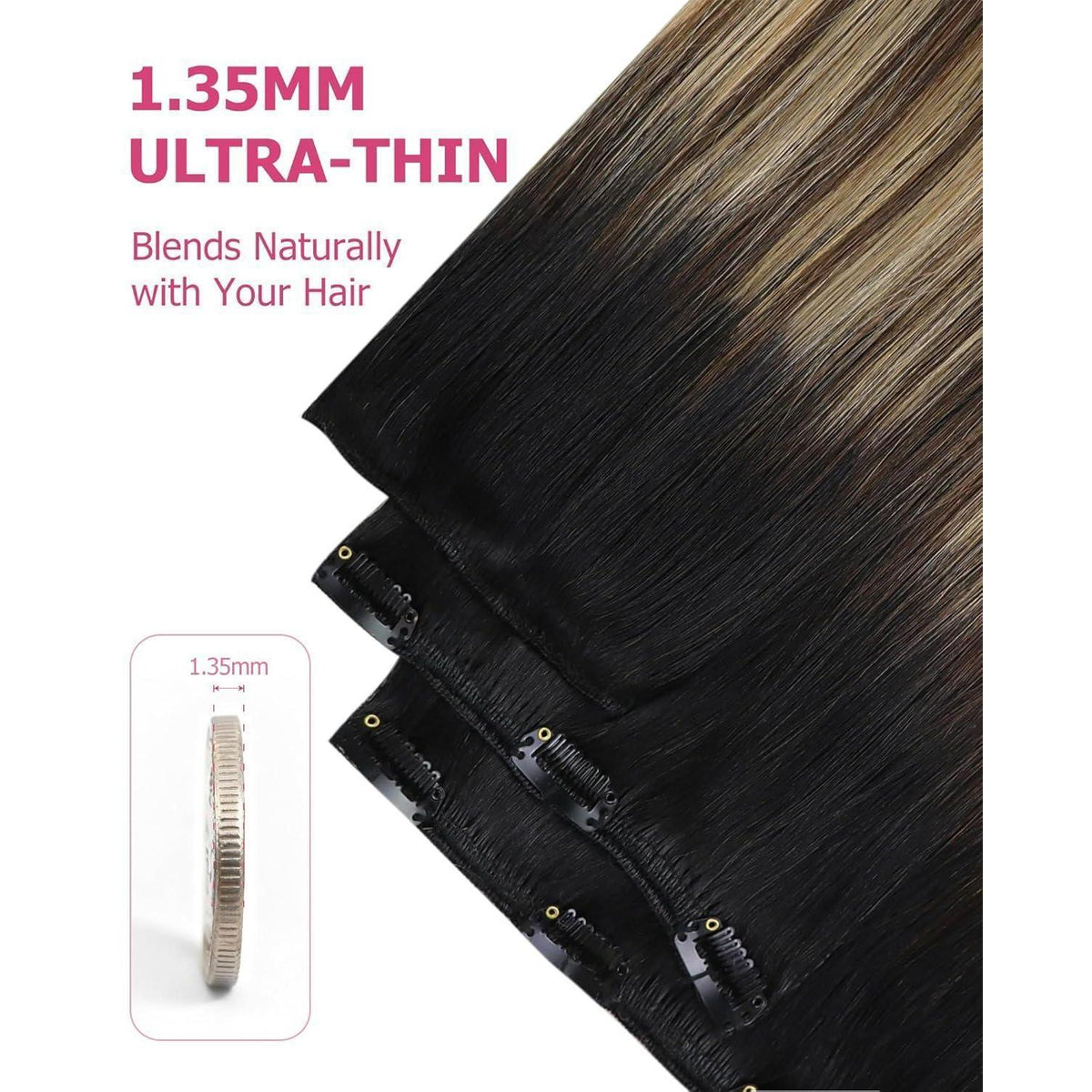 Clip-in Echthaar Extensions Balayage Schwarz-Braun-Blond