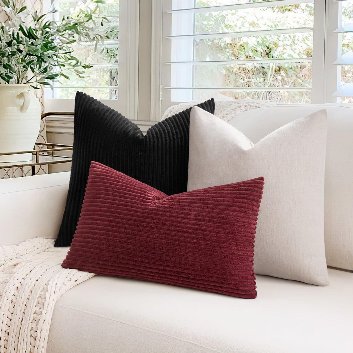 2er Set Kissenbezüge 45x45 cm Schwarz mit Verstecktem Reißverschluss