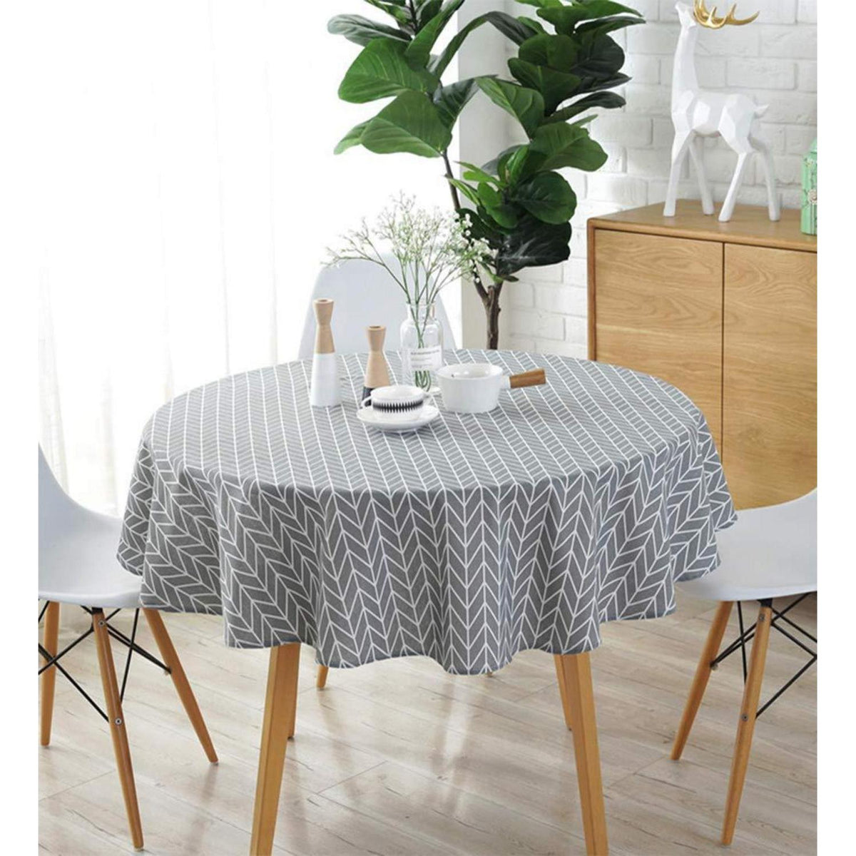 Runde Baumwoll-Leinen Tischdecke 120cm Grau