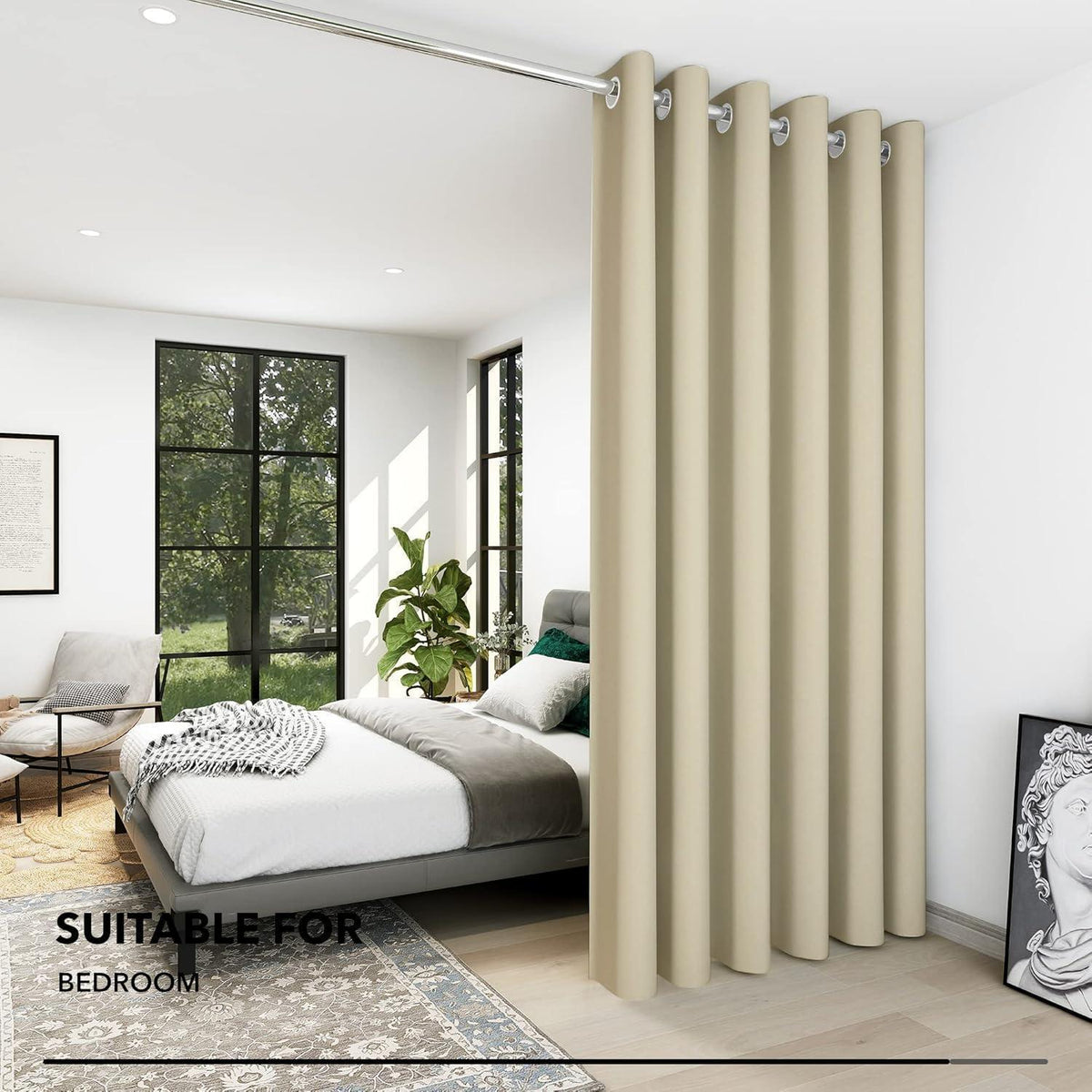 Blickdichte Thermogardine 290x200 cm – Beige Türvorhang & Raumteiler