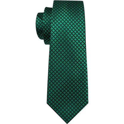 Herren Krawatten Set Seide Paisley mit Einstecktuch & Manschettenknöpfen Grün
