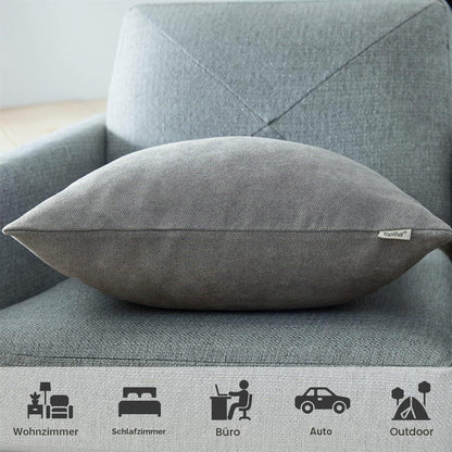2er Set Kissenbezüge 30x50 cm Grau Chenille Flauschig