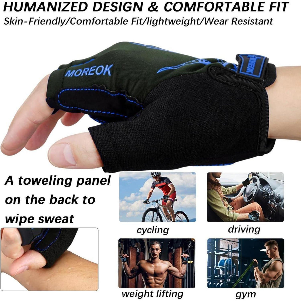 Fahrradhandschuhe Halbfinger mit Gel-Polsterung Blau L