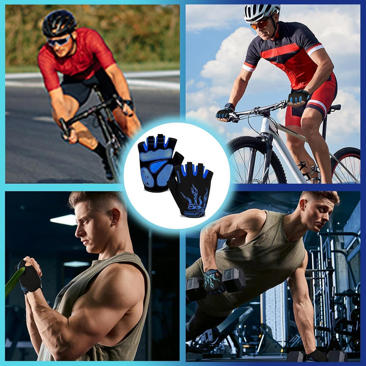 Fahrradhandschuhe Halbfinger mit Gel-Polsterung Blau L