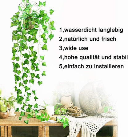 12 Stück Efeu Künstlich Girlande Grün Nylon Kabelbinder