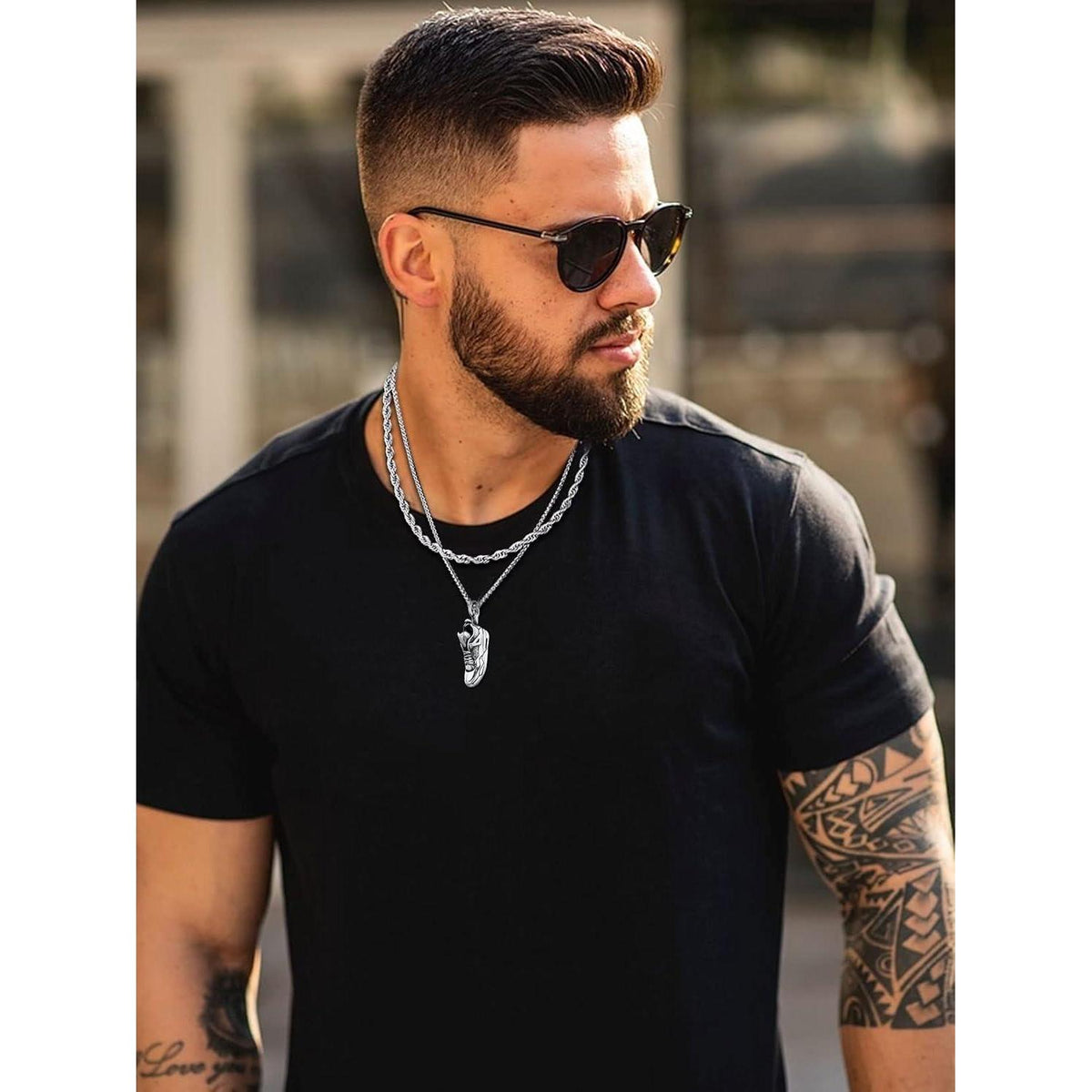 Herren Kette mit Sneaker Anhänger aus Edelstahl, Silber