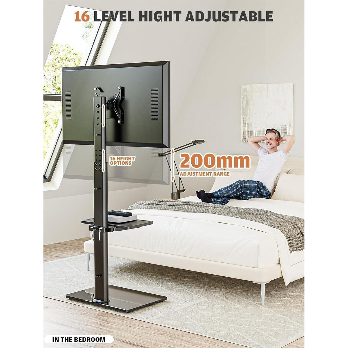 Höhenverstellbarer TV Standfuß mit Regalen für 19-42 Zoll Fernseher