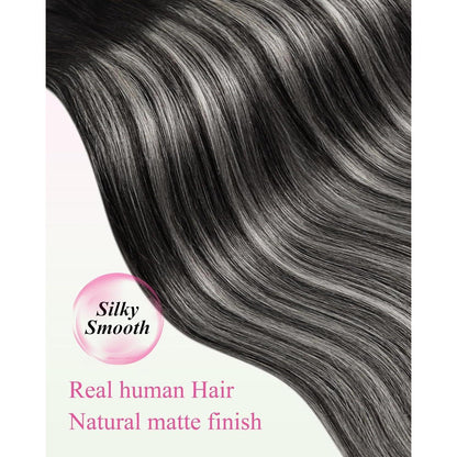 Silberne Echthaar Tape Extensions - Ombre Schwarz Silber 35cm