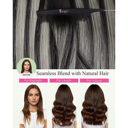 Silberne Echthaar Tape Extensions - Ombre Schwarz Silber 35cm