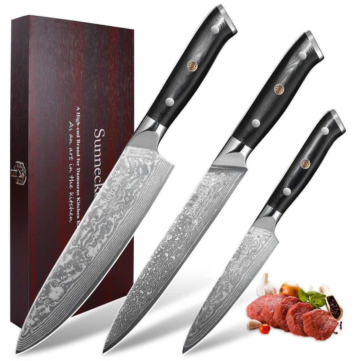 3-teiliges Damast Messerset | Küchenmesser Geschenkset