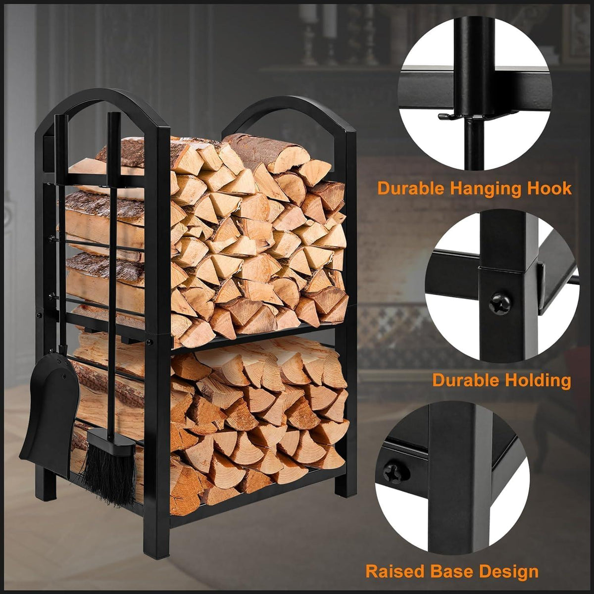 Kaminholzregal mit 4 Kaminwerkzeugen 74x40x30cm für Innen und Außen