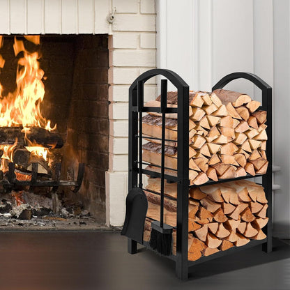 Kaminholzregal mit 4 Kaminwerkzeugen 74x40x30cm für Innen und Außen